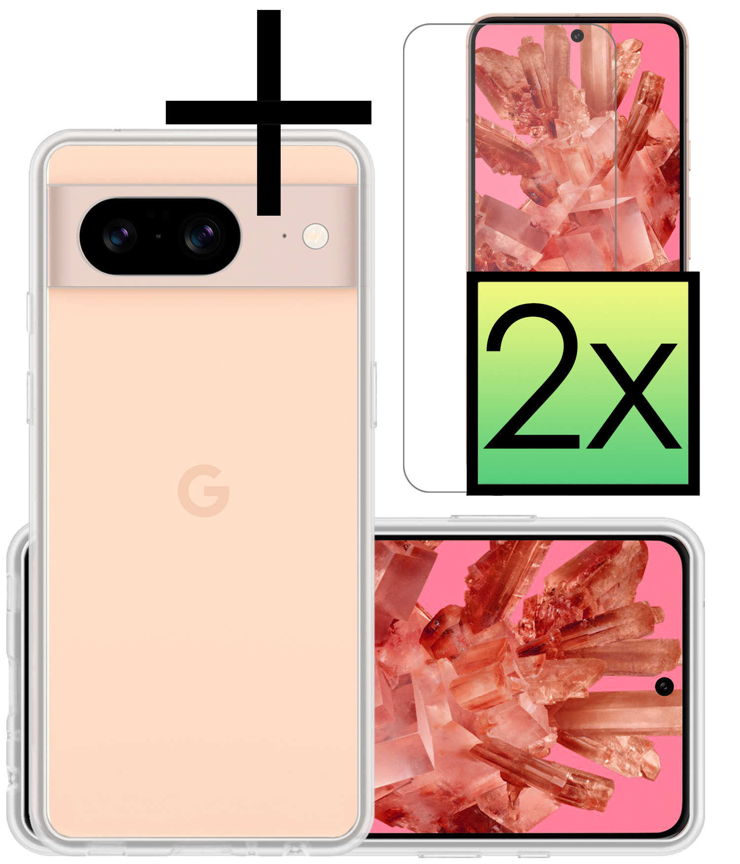 NoXx Hoes Geschikt voor Google Pixel 8 Hoesje Cover Siliconen Back Case Hoes Met 2x Screenprotector - Transparant