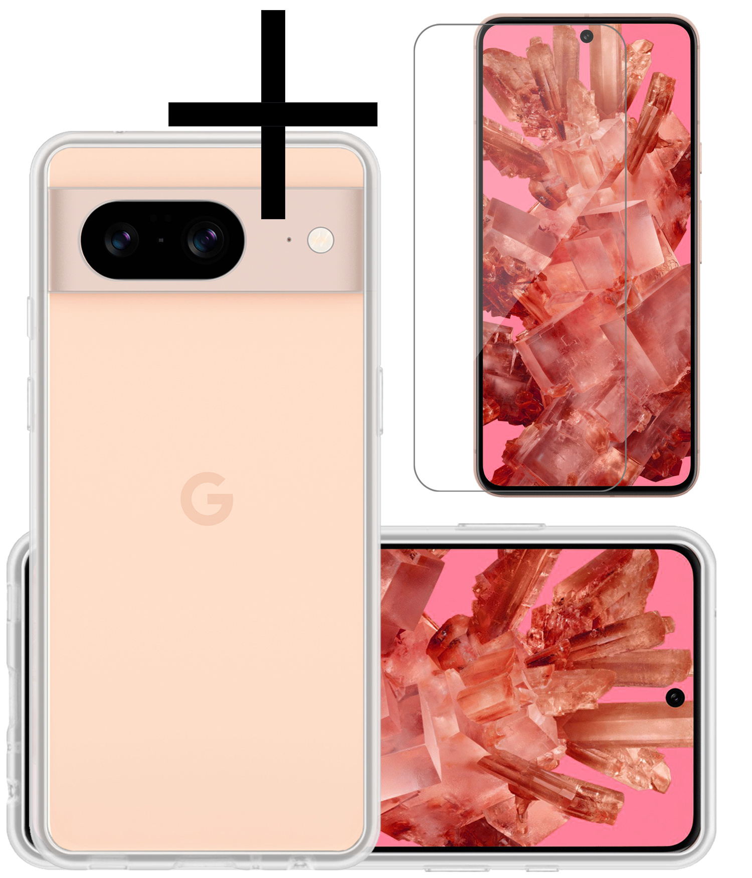 NoXx Hoes Geschikt voor Google Pixel 8 Hoesje Cover Siliconen Back Case Hoes Met Screenprotector - Transparant