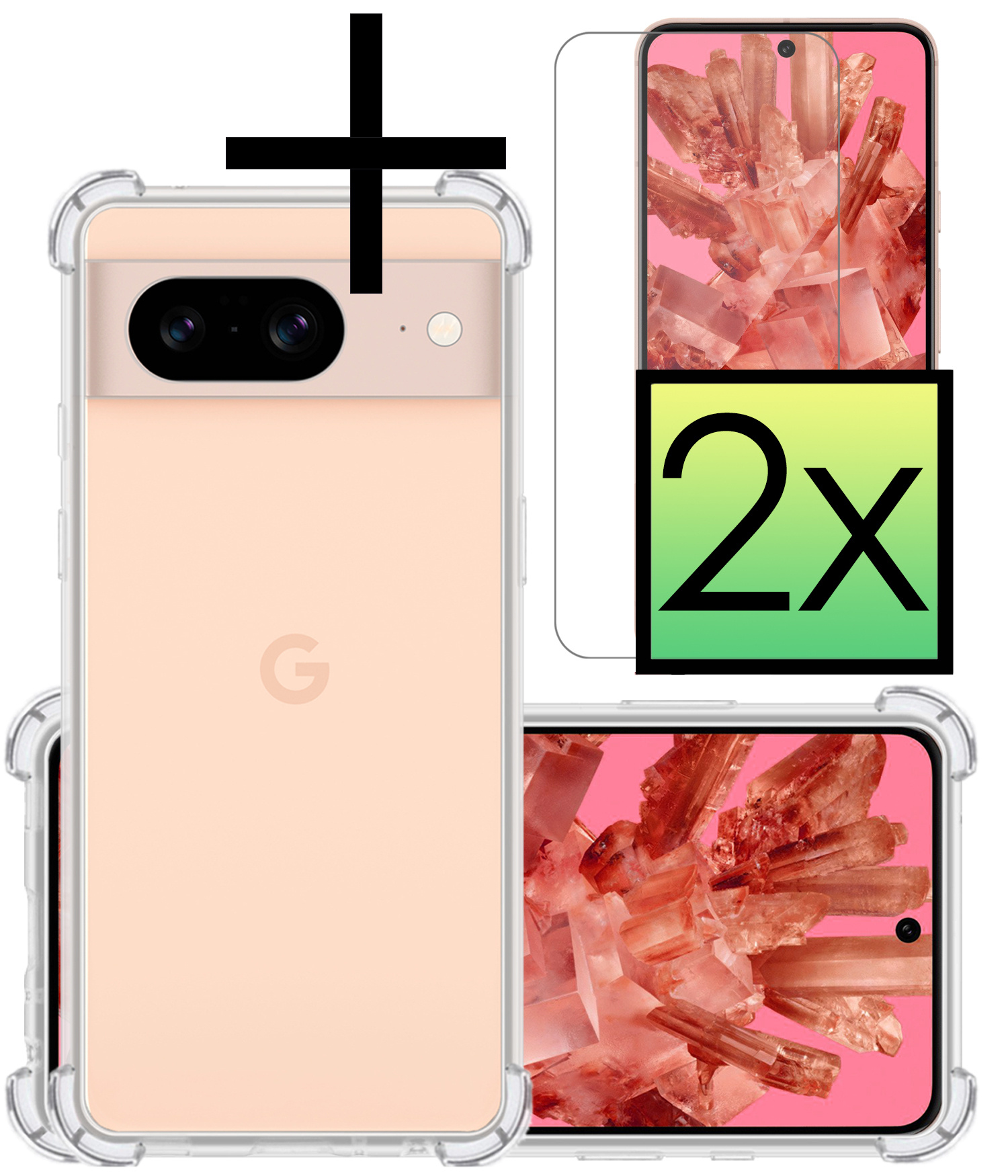 NoXx Hoes Geschikt voor Google Pixel 8 Hoesje Siliconen Cover Shock Proof Back Case Shockproof Hoes Met 2x Screenprotector - Transparant