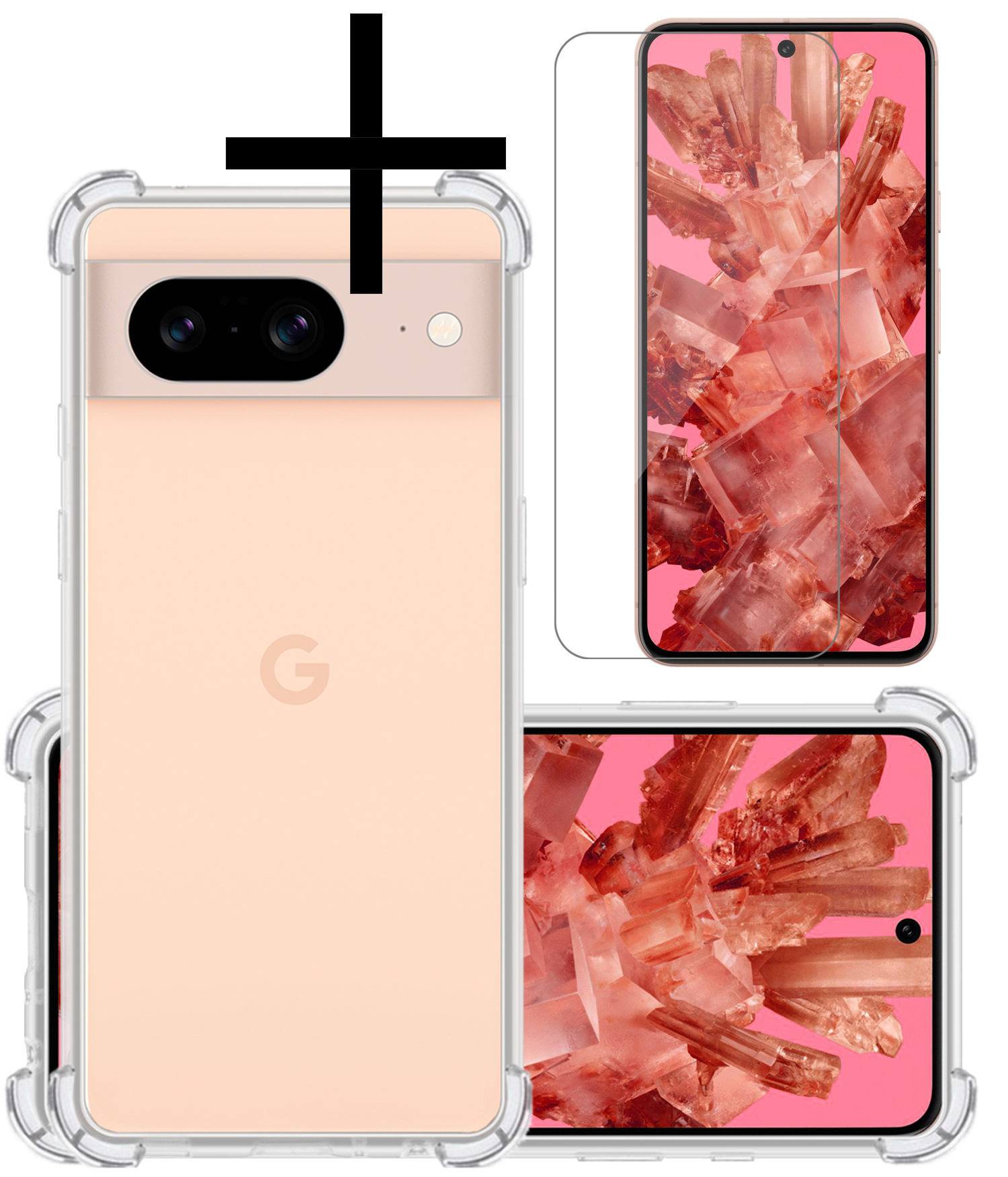 NoXx Hoes Geschikt voor Google Pixel 8 Hoesje Siliconen Cover Shock Proof Back Case Shockproof Hoes Met Screenprotector - Transparant