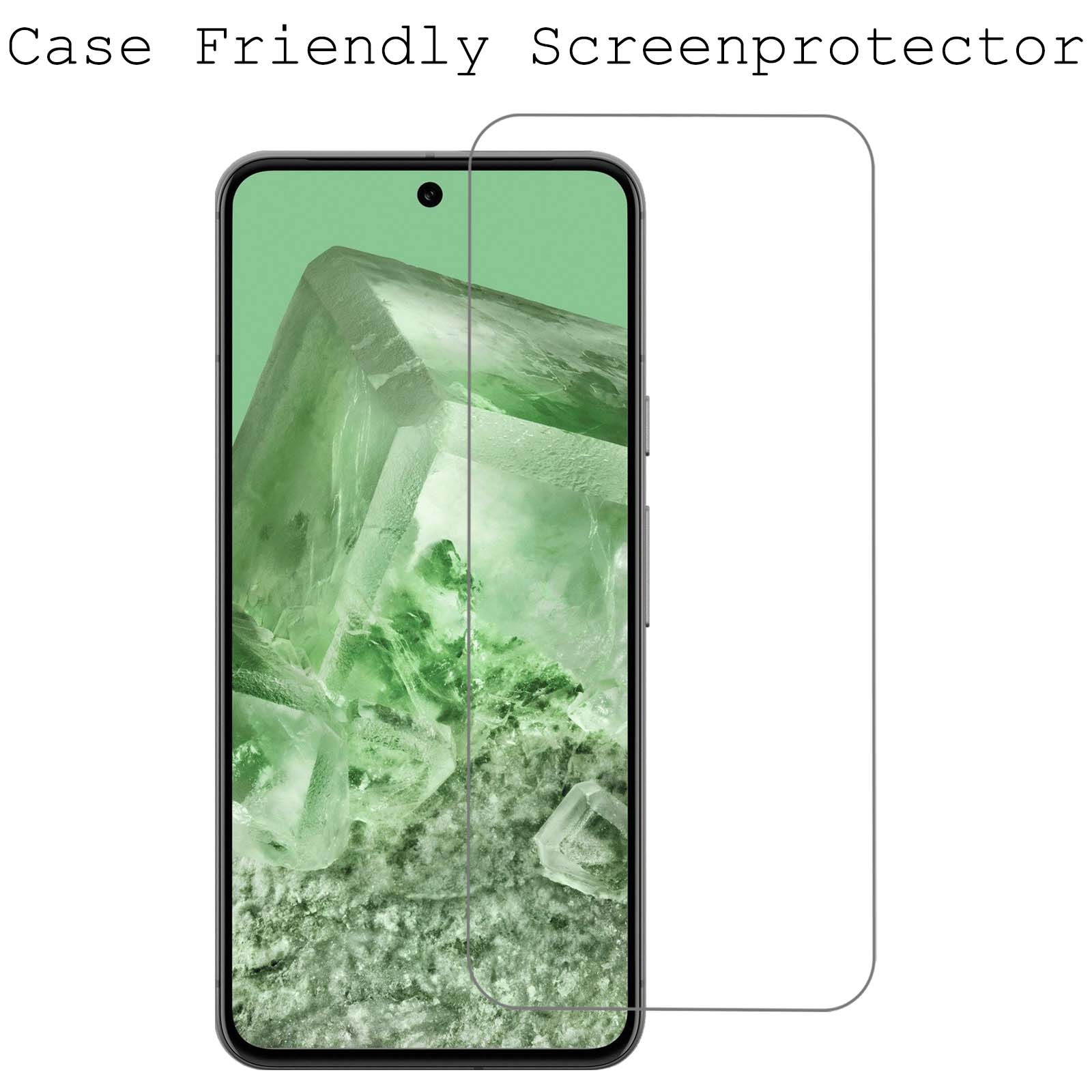 BASEY. Hoes Geschikt voor Google Pixel 8 Hoesje Siliconen Back Cover Case Met 2x Screenprotector - Hoesje Geschikt voor Google Pixel 8 Hoes Cover Hoesje - Transparant