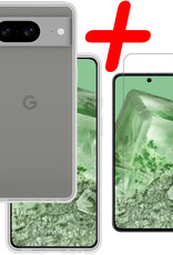 BASEY. Hoes Geschikt voor Google Pixel 8 Hoesje Siliconen Back Cover Case Met Screenprotector - Hoesje Geschikt voor Google Pixel 8 Hoes Cover Hoesje - Transparant