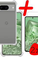 BASEY. Hoes Geschikt voor Google Pixel 8 Hoesje Shock Proof Case Hoes Siliconen Met 2x Screenprotector - Hoesje Geschikt voor Google Pixel 8 Hoes Cover Shockproof - Transparant