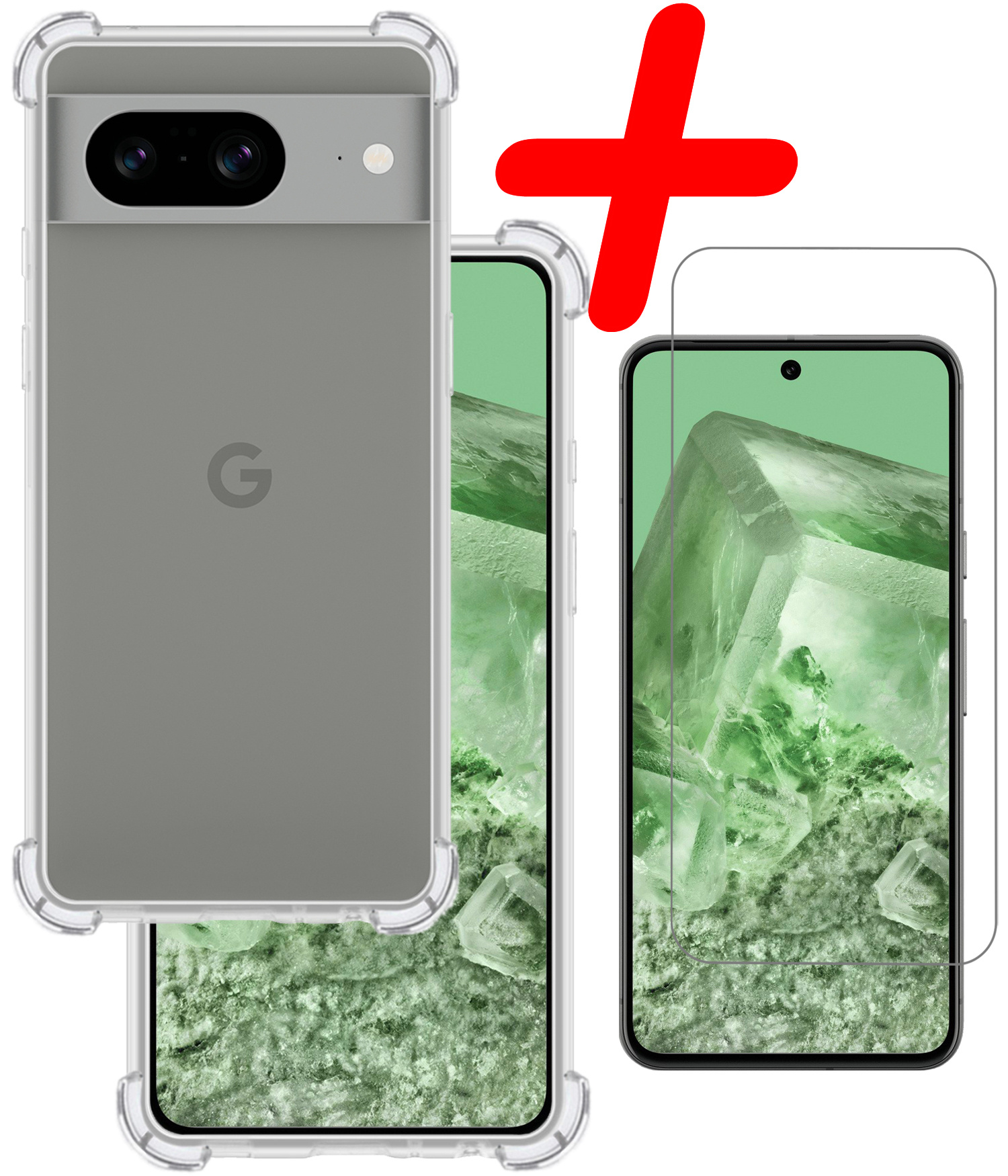 BASEY. Hoes Geschikt voor Google Pixel 8 Hoesje Shock Proof Case Hoes Siliconen Met Screenprotector - Hoesje Geschikt voor Google Pixel 8 Hoes Cover Shockproof - Transparant
