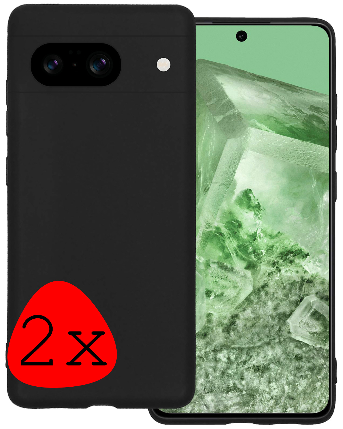 BASEY. Hoes Geschikt voor Google Pixel 8 Hoesje Siliconen Back Cover Case - Hoesje Geschikt voor Google Pixel 8 Hoes Cover Hoesje - Zwart - 2 Stuks