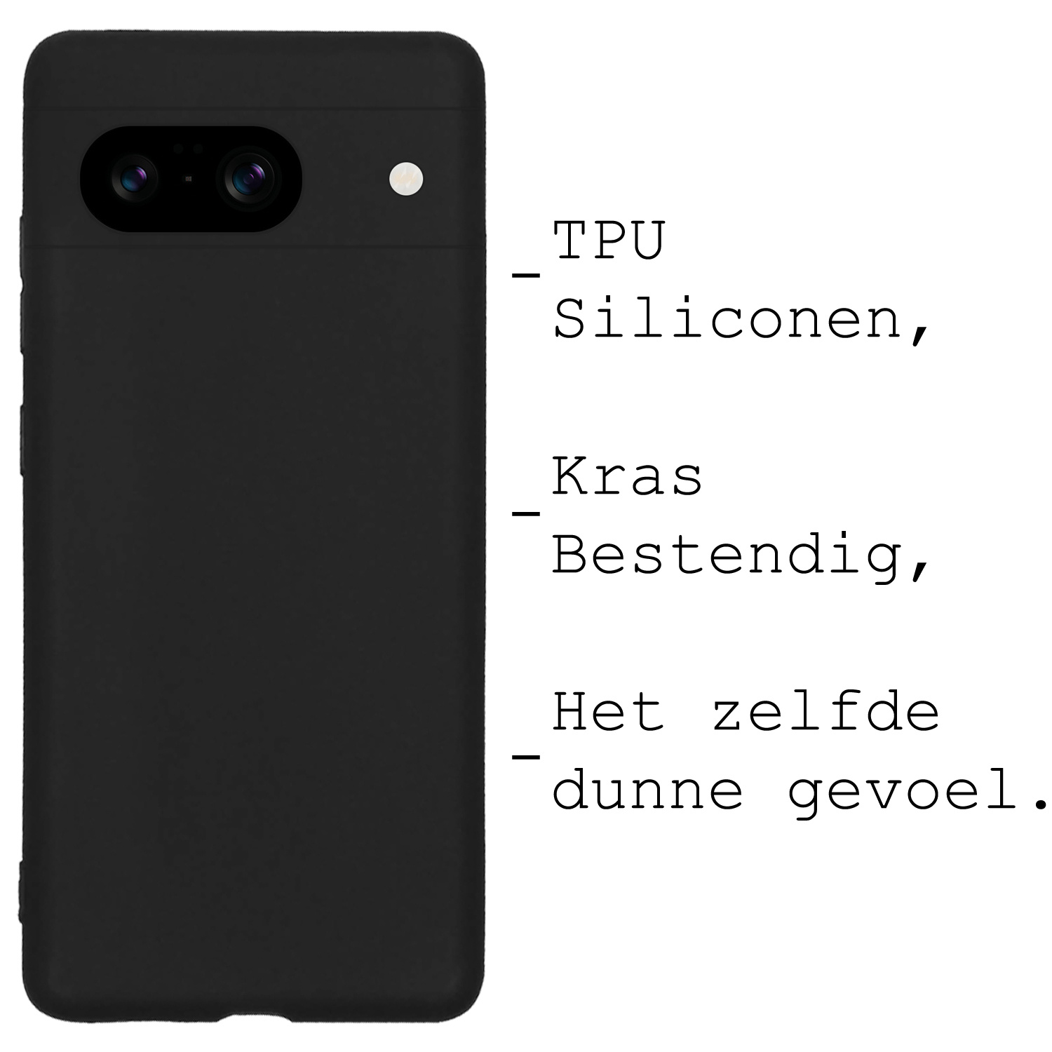 BASEY. Hoes Geschikt voor Google Pixel 8 Hoesje Siliconen Back Cover Case Met 2x Screenprotector - Hoesje Geschikt voor Google Pixel 8 Hoes Cover Hoesje - Zwart