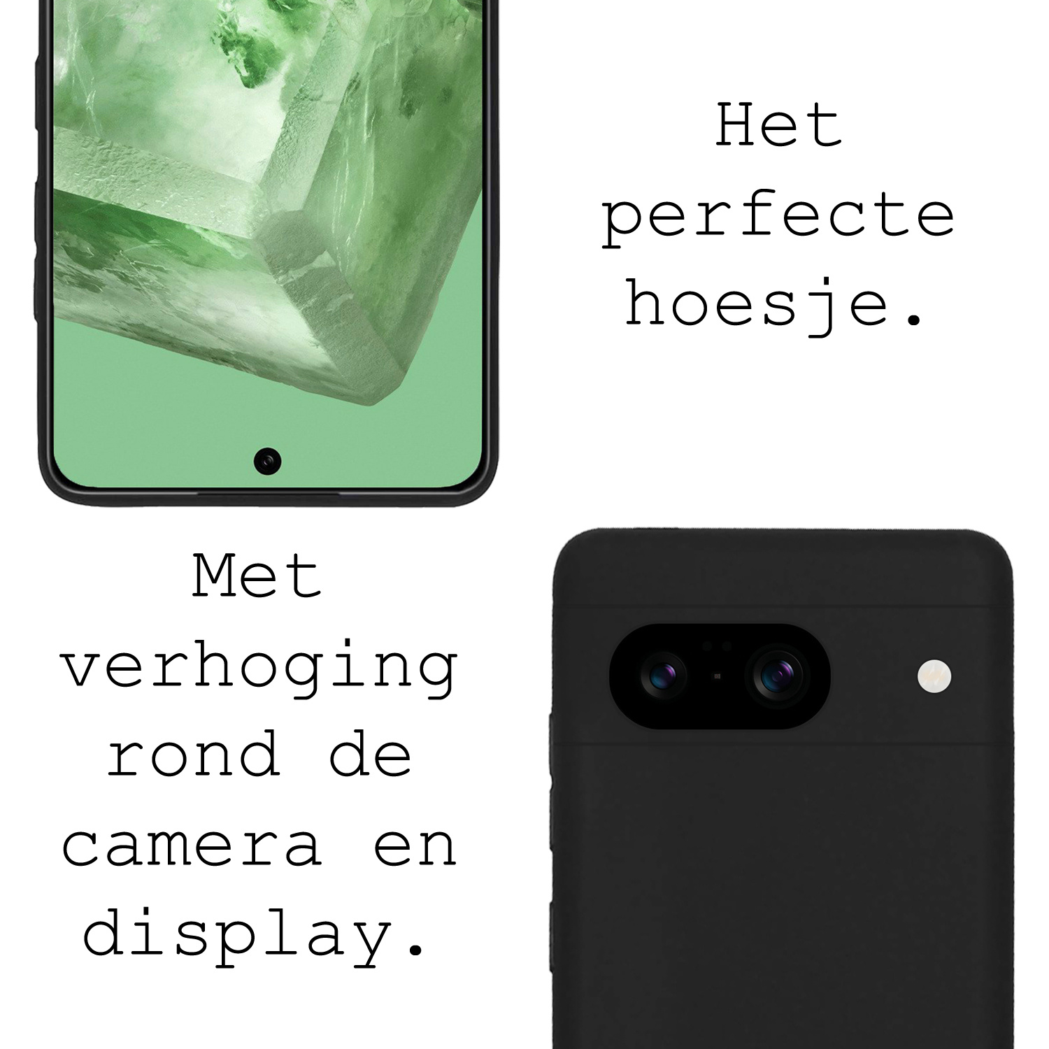 BASEY. Hoes Geschikt voor Google Pixel 8 Hoesje Siliconen Back Cover Case Met 2x Screenprotector - Hoesje Geschikt voor Google Pixel 8 Hoes Cover Hoesje - Zwart