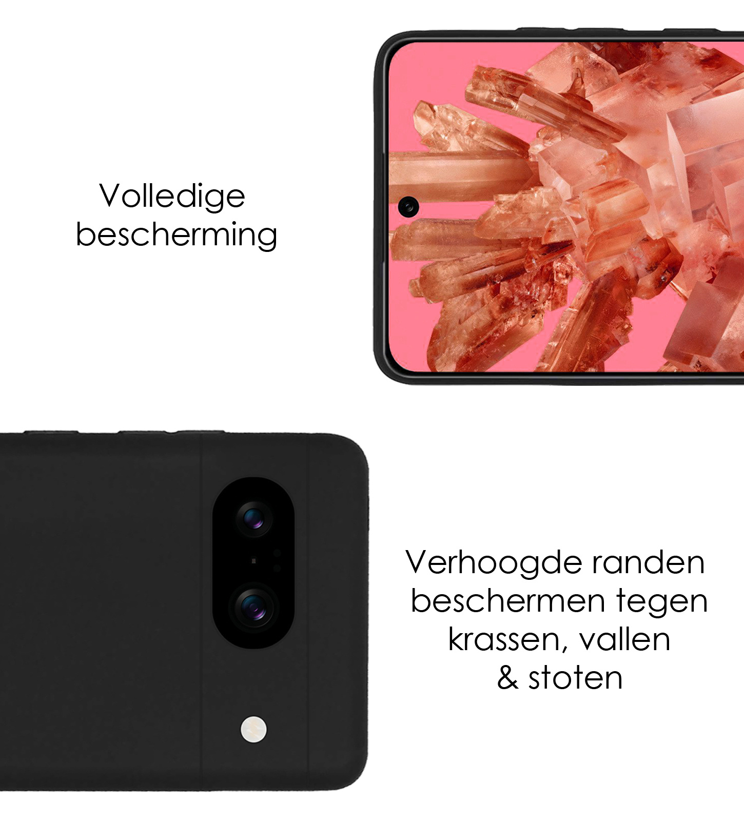 NoXx Hoes Geschikt voor Google Pixel 8 Hoesje Cover Siliconen Back Case Hoes Met 2x Screenprotector - Zwart