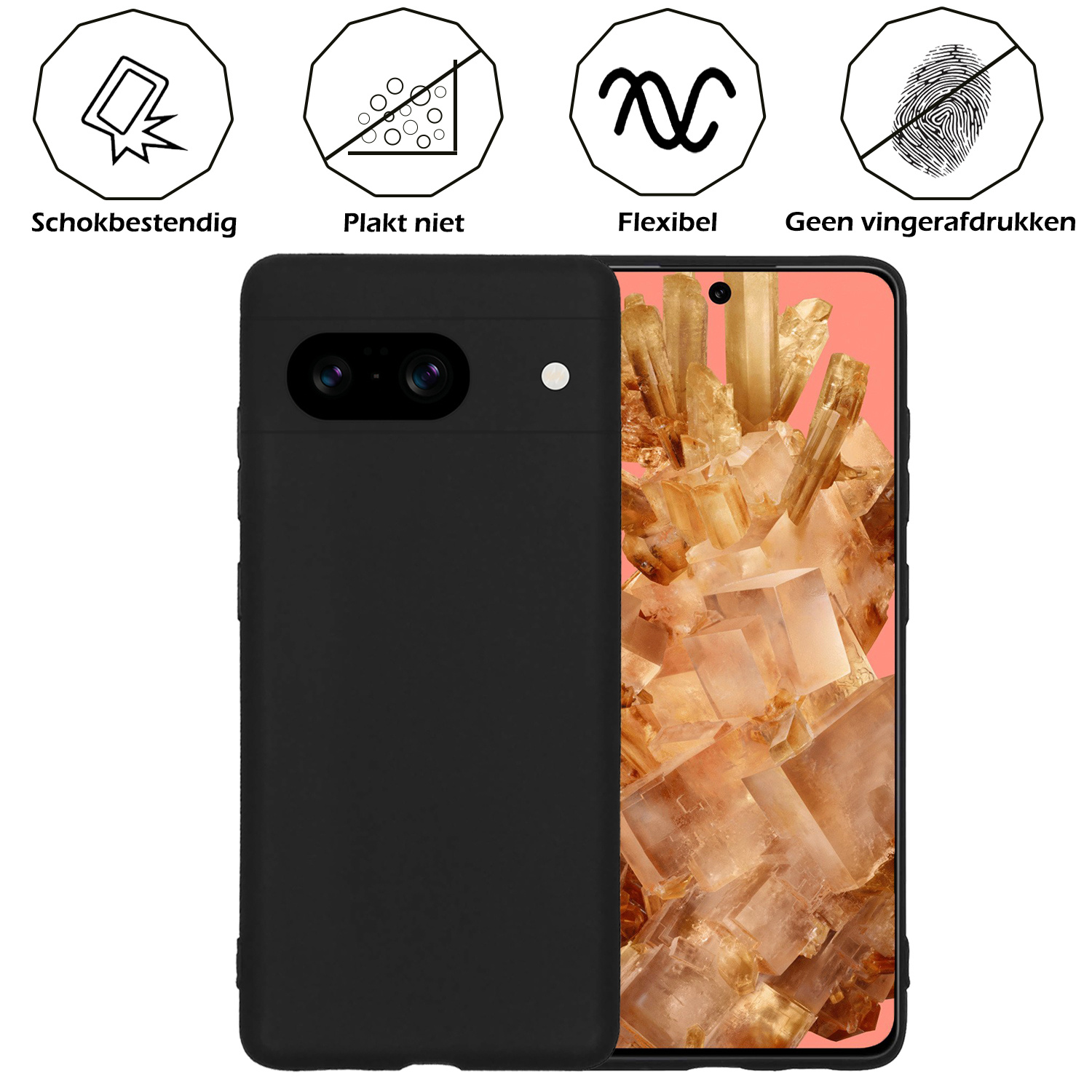 Nomfy Hoesje Geschikt voor Google Pixel 8 Hoesje Siliconen Cover Case Met Screenprotector - Hoes Geschikt voor Google Pixel 8 Hoes Back Case - Zwart