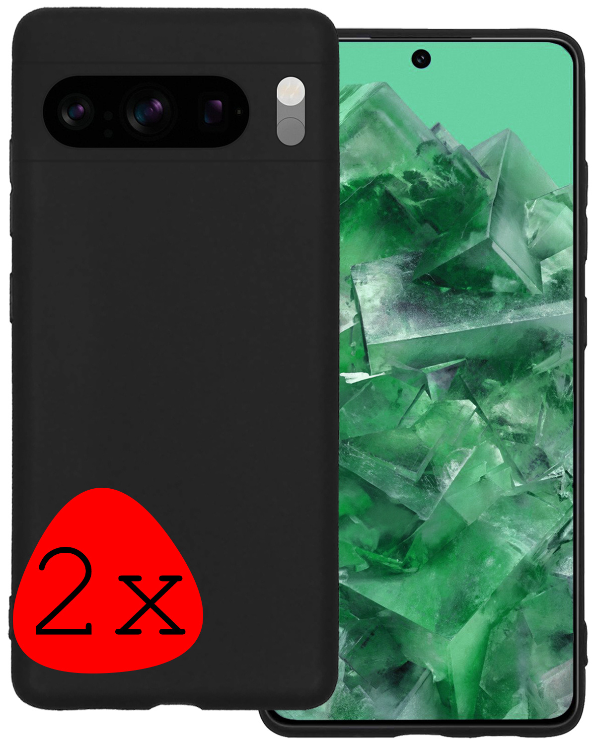 BASEY. Hoes Geschikt voor Google Pixel 8 Pro Hoesje Siliconen Back Cover Case - Hoesje Geschikt voor Google Pixel 8 Pro Hoes Cover Hoesje - Zwart - 2 Stuks