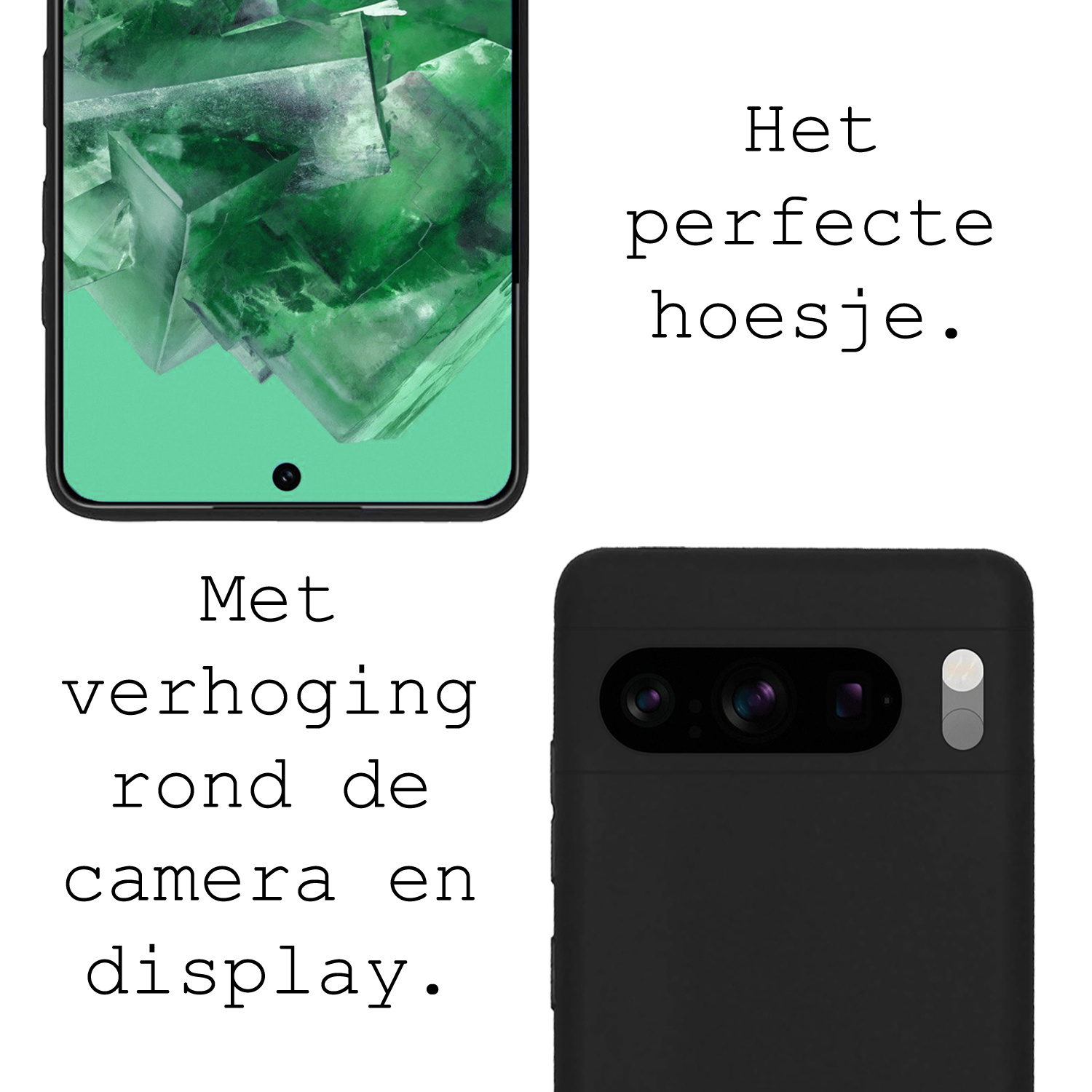 BASEY. Hoes Geschikt voor Google Pixel 8 Pro Hoesje Siliconen Back Cover Case Met 2x Screenprotector - Hoesje Geschikt voor Google Pixel 8 Pro Hoes Cover Hoesje - Zwart