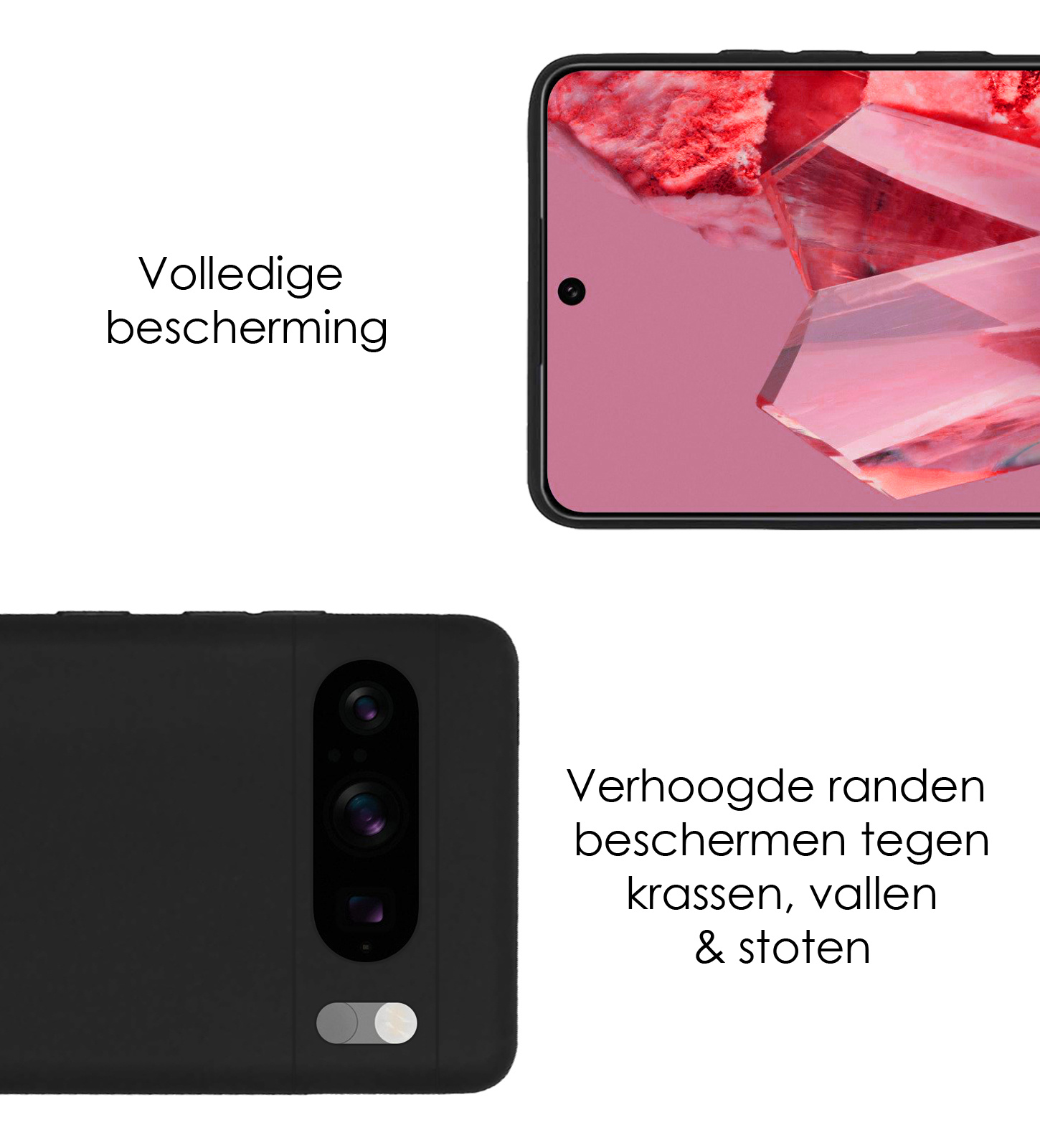 NoXx Hoes Geschikt voor Google Pixel 8 Pro Hoesje Cover Siliconen Back Case Hoes Met 2x Screenprotector - Zwart