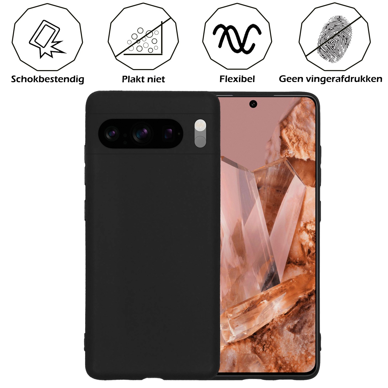 Nomfy Hoesje Geschikt voor Google Pixel 8 Pro Hoesje Siliconen Cover Case Met Screenprotector - Hoes Geschikt voor Google Pixel 8 Pro Hoes Back Case - Zwart