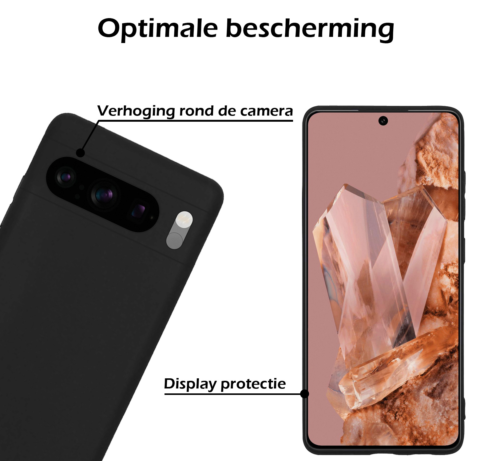 Nomfy Hoesje Geschikt voor Google Pixel 8 Pro Hoesje Siliconen Cover Case Met Screenprotector - Hoes Geschikt voor Google Pixel 8 Pro Hoes Back Case - Zwart