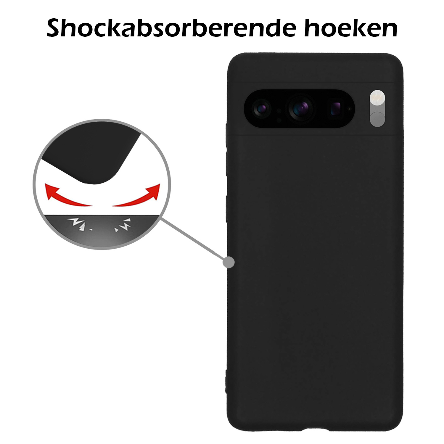 Nomfy Hoesje Geschikt voor Google Pixel 8 Pro Hoesje Siliconen Cover Case Met Screenprotector - Hoes Geschikt voor Google Pixel 8 Pro Hoes Back Case - Zwart