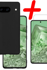 BASEY. Hoes Geschikt voor Google Pixel 8 Hoesje Siliconen Back Cover Case Met Screenprotector - Hoesje Geschikt voor Google Pixel 8 Hoes Cover Hoesje - Zwart