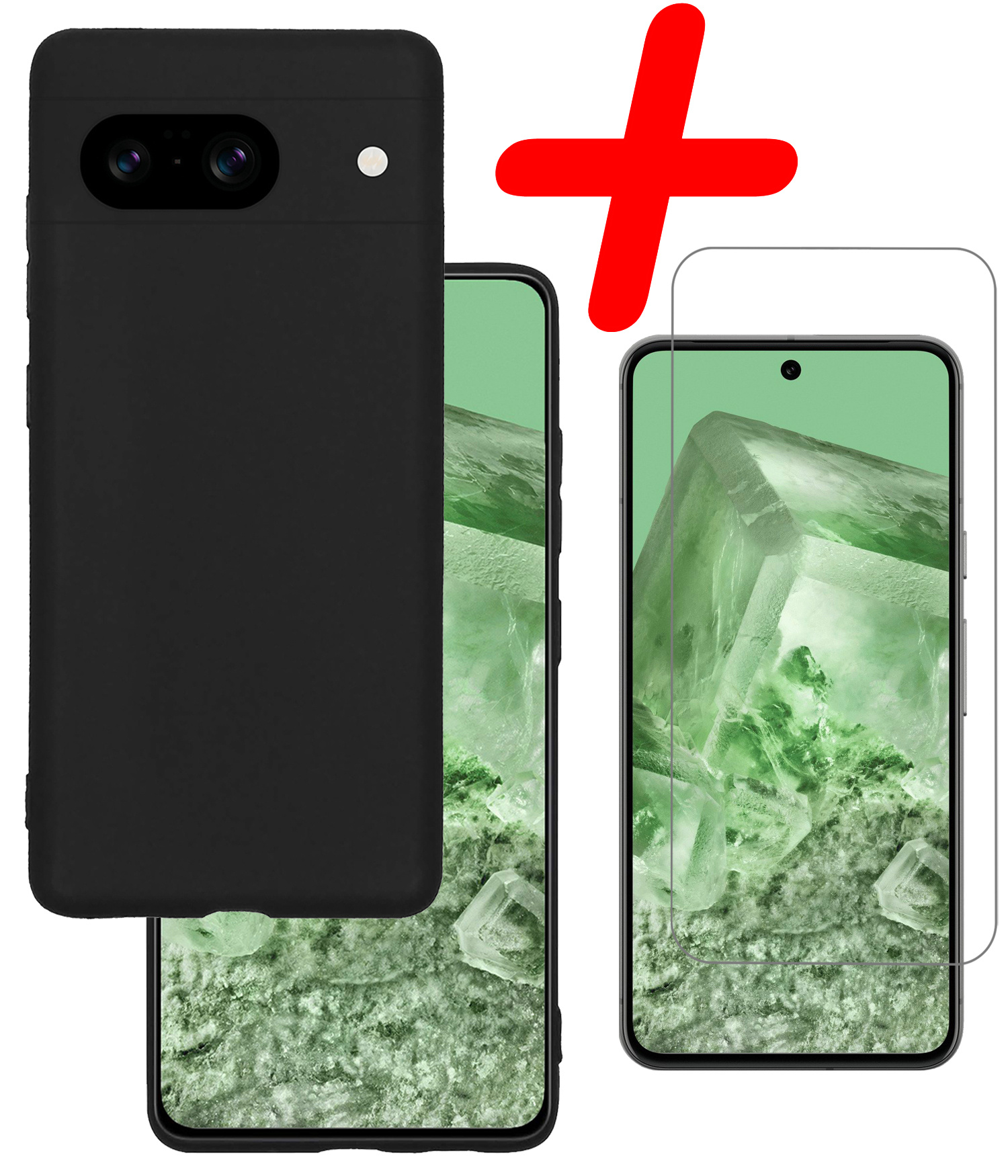 BASEY. Hoes Geschikt voor Google Pixel 8 Hoesje Siliconen Back Cover Case Met Screenprotector - Hoesje Geschikt voor Google Pixel 8 Hoes Cover Hoesje - Zwart