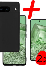 BASEY. Hoes Geschikt voor Google Pixel 8 Hoesje Siliconen Back Cover Case Met 2x Screenprotector - Hoesje Geschikt voor Google Pixel 8 Hoes Cover Hoesje - Zwart