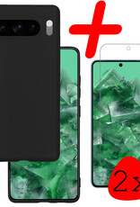 BASEY. Hoes Geschikt voor Google Pixel 8 Pro Hoesje Siliconen Back Cover Case Met 2x Screenprotector - Hoesje Geschikt voor Google Pixel 8 Pro Hoes Cover Hoesje - Zwart