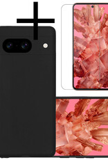 NoXx Hoes Geschikt voor Google Pixel 8 Hoesje Cover Siliconen Back Case Hoes Met Screenprotector - Zwart