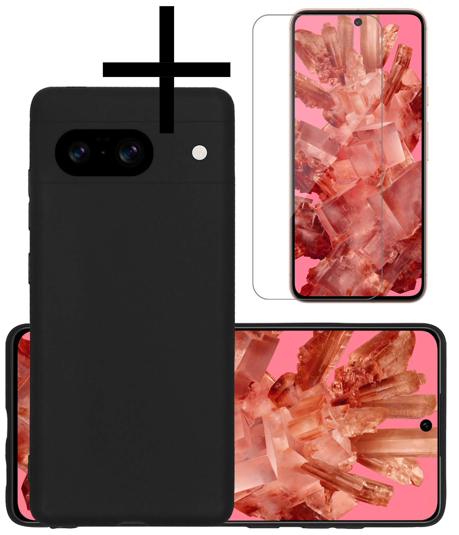 NoXx Hoes Geschikt voor Google Pixel 8 Hoesje Cover Siliconen Back Case Hoes Met Screenprotector - Zwart