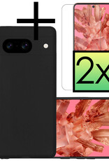 NoXx Hoes Geschikt voor Google Pixel 8 Hoesje Cover Siliconen Back Case Hoes Met 2x Screenprotector - Zwart