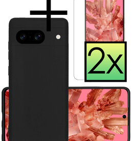 NoXx NoXx Google Pixel 8 Hoesje Siliconen Met 2x Screenprotector - Zwart