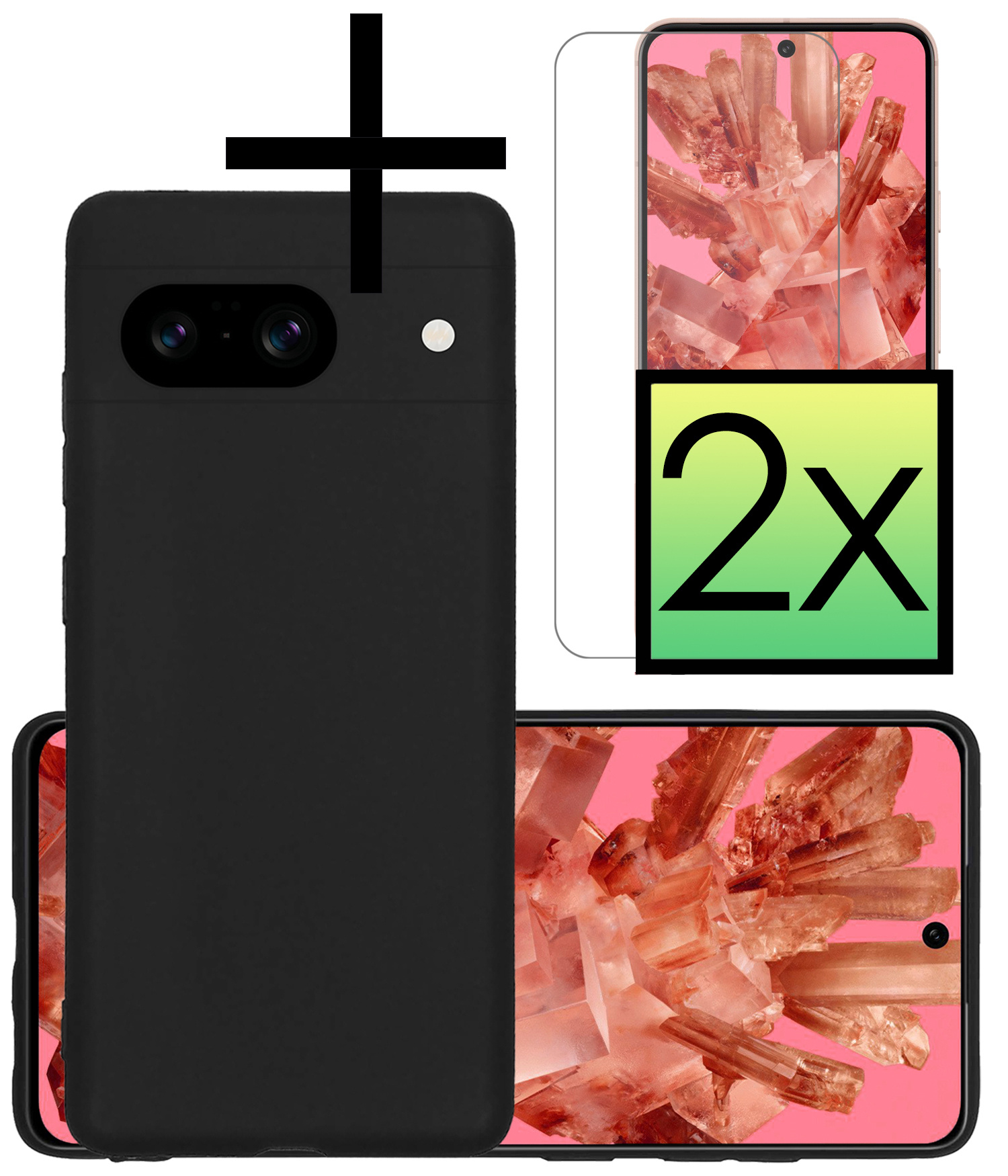 NoXx Hoes Geschikt voor Google Pixel 8 Hoesje Cover Siliconen Back Case Hoes Met 2x Screenprotector - Zwart