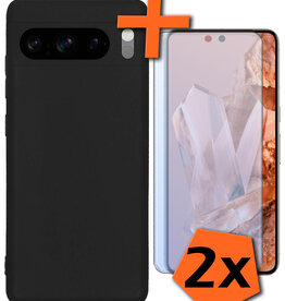 Nomfy Nomfy Google Pixel 8 Pro Hoesje Siliconen Met 2x Screenprotector - Zwart