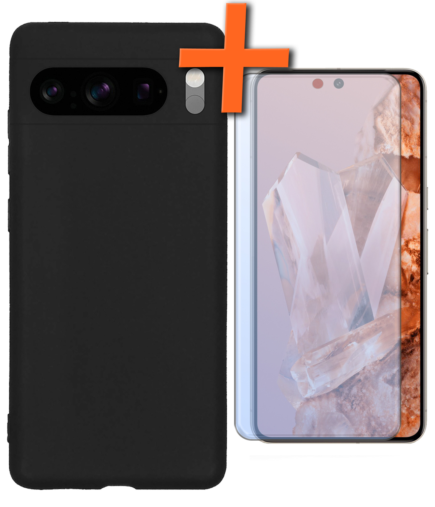 Nomfy Hoesje Geschikt voor Google Pixel 8 Pro Hoesje Siliconen Cover Case Met Screenprotector - Hoes Geschikt voor Google Pixel 8 Pro Hoes Back Case - Zwart