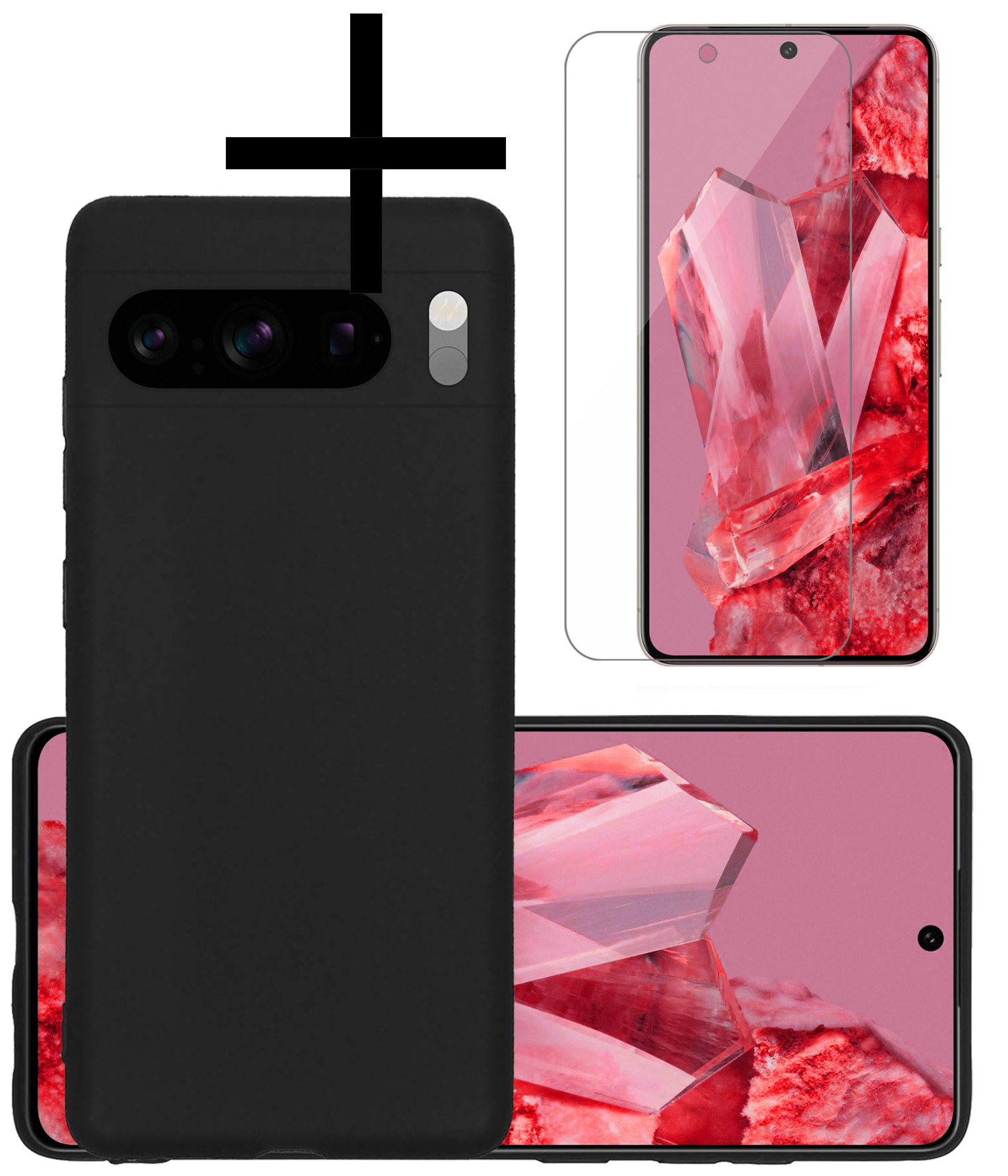 NoXx Hoes Geschikt voor Google Pixel 8 Pro Hoesje Cover Siliconen Back Case Hoes Met Screenprotector - Zwart