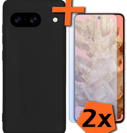 Nomfy Nomfy Google Pixel 8 Hoesje Siliconen Met 2x Screenprotector - Zwart