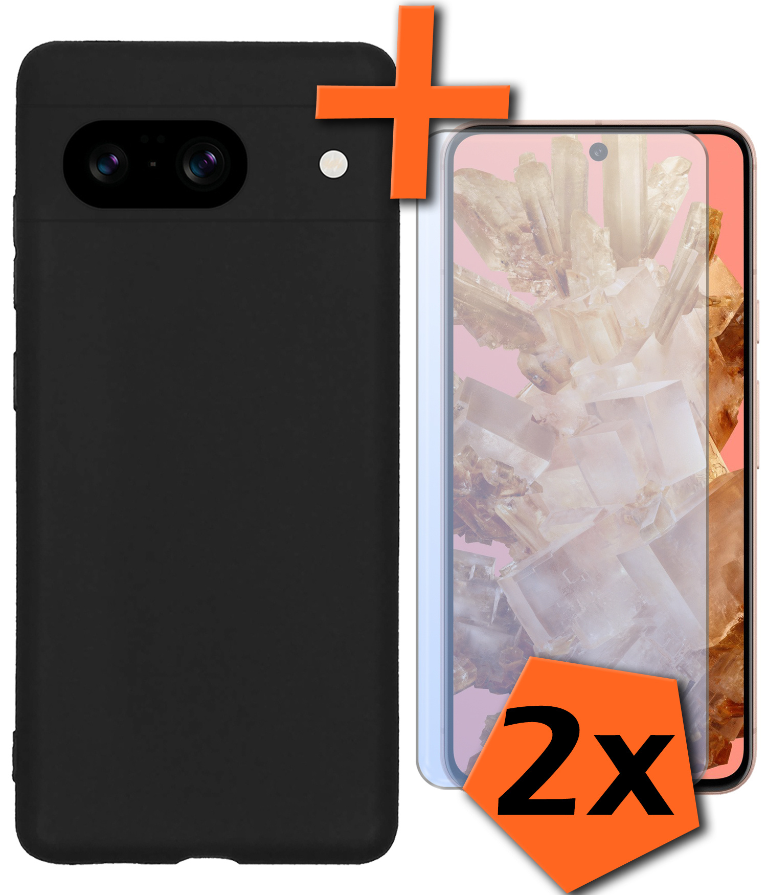 Nomfy Hoesje Geschikt voor Google Pixel 8 Hoesje Siliconen Cover Case Met 2x Screenprotector - Hoes Geschikt voor Google Pixel 8 Hoes Back Case - Zwart