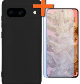 Nomfy Nomfy Google Pixel 8 Hoesje Siliconen Met Screenprotector - Zwart