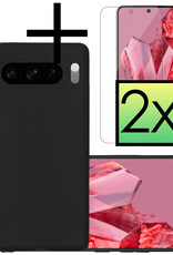 NoXx Hoes Geschikt voor Google Pixel 8 Pro Hoesje Cover Siliconen Back Case Hoes Met 2x Screenprotector - Zwart