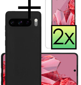 NoXx NoXx Google Pixel 8 Pro Hoesje Siliconen Met 2x Screenprotector - Zwart