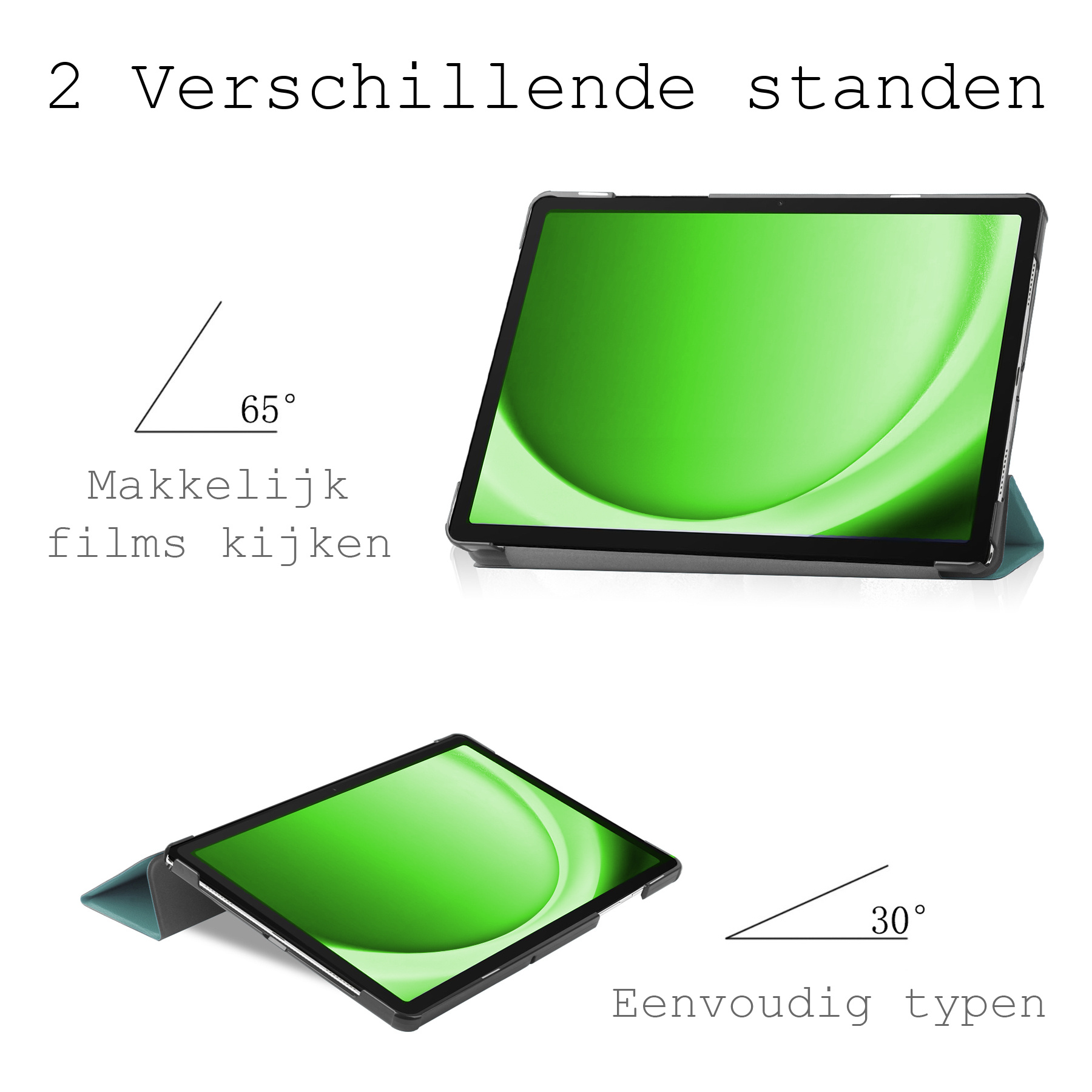 BASEY. Hoesje Geschikt voor Samsung Galaxy Tab A9 Hoes Case Tablet Hoesje Tri-fold - Hoes Geschikt voor Samsung Tab A9 Hoesje Hard Cover Bookcase Hoes - Donkergroen