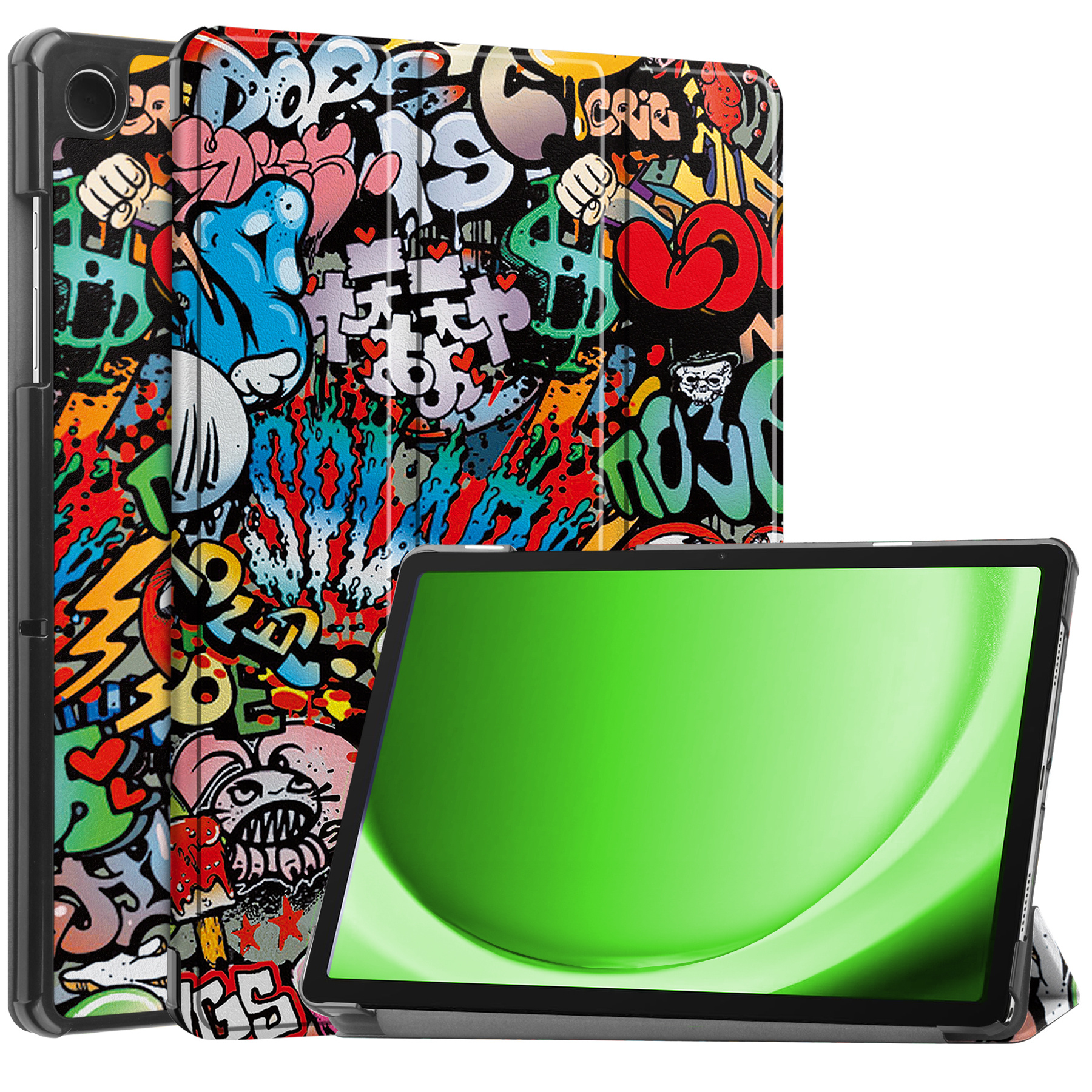 BASEY. Hoesje Geschikt voor Samsung Galaxy Tab A9 Hoes Case Tablet Hoesje Tri-fold - Hoes Geschikt voor Samsung Tab A9 Hoesje Hard Cover Bookcase Hoes - Graffity
