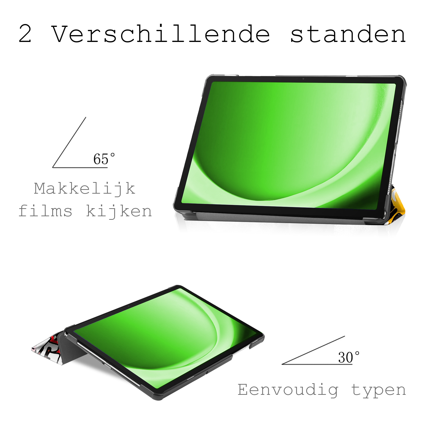 BASEY. Hoesje Geschikt voor Samsung Galaxy Tab A9 Hoes Case Tablet Hoesje Tri-fold - Hoes Geschikt voor Samsung Tab A9 Hoesje Hard Cover Bookcase Hoes - Graffity