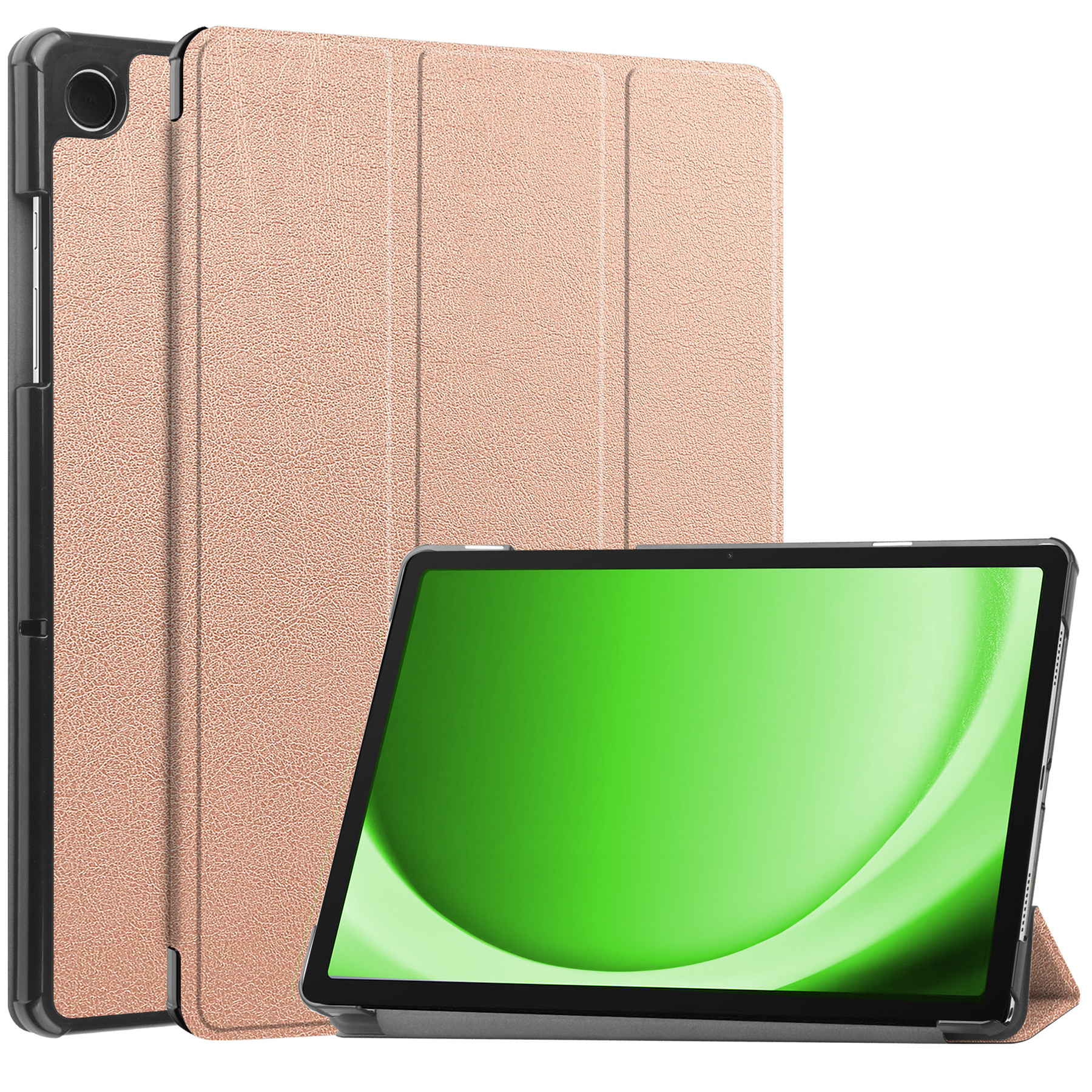 BASEY. Hoesje Geschikt voor Samsung Galaxy Tab A9 Hoes Case Tablet Hoesje Tri-fold - Hoes Geschikt voor Samsung Tab A9 Hoesje Hard Cover Bookcase Hoes - Rosé goud