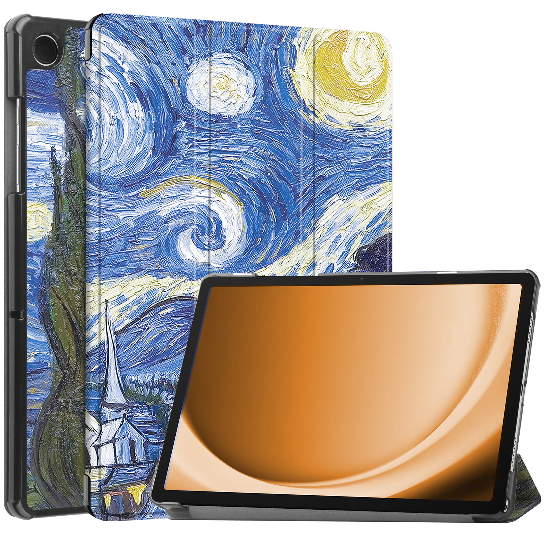 Nomfy Hoes Geschikt voor Samsung Galaxy Tab A9 Hoes Tri-fold Tablet Hoesje Case - Hoesje Geschikt voor Samsung Tab A9 Hoesje Hardcover Bookcase - Sterrenhemel