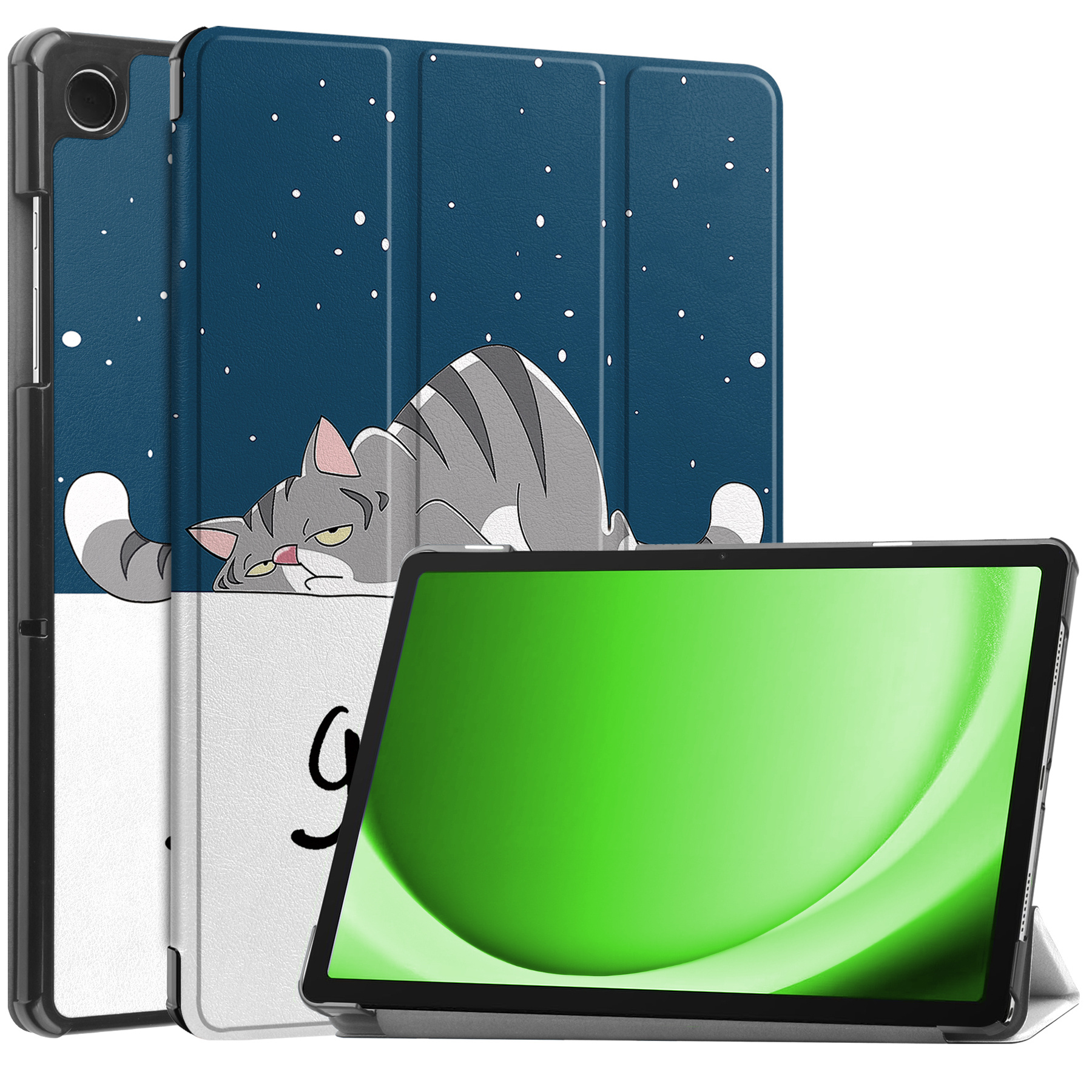 BASEY. Hoesje Geschikt voor Samsung Galaxy Tab A9 Plus Hoes Case Tablet Hoesje Tri-fold - Hoes Geschikt voor Samsung Tab A9 Plus Hoesje Hard Cover Bookcase Hoes - Kat
