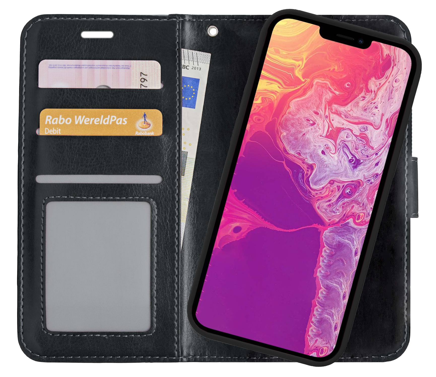 BASEY. Hoes Geschikt voor iPhone 13 Pro Max Hoesje Bookcase Hoes 2-in-1 Cover - Hoesje Geschikt voor iPhone 13 Pro Max Hoes 2-in-1 Hoesje Case - Zwart