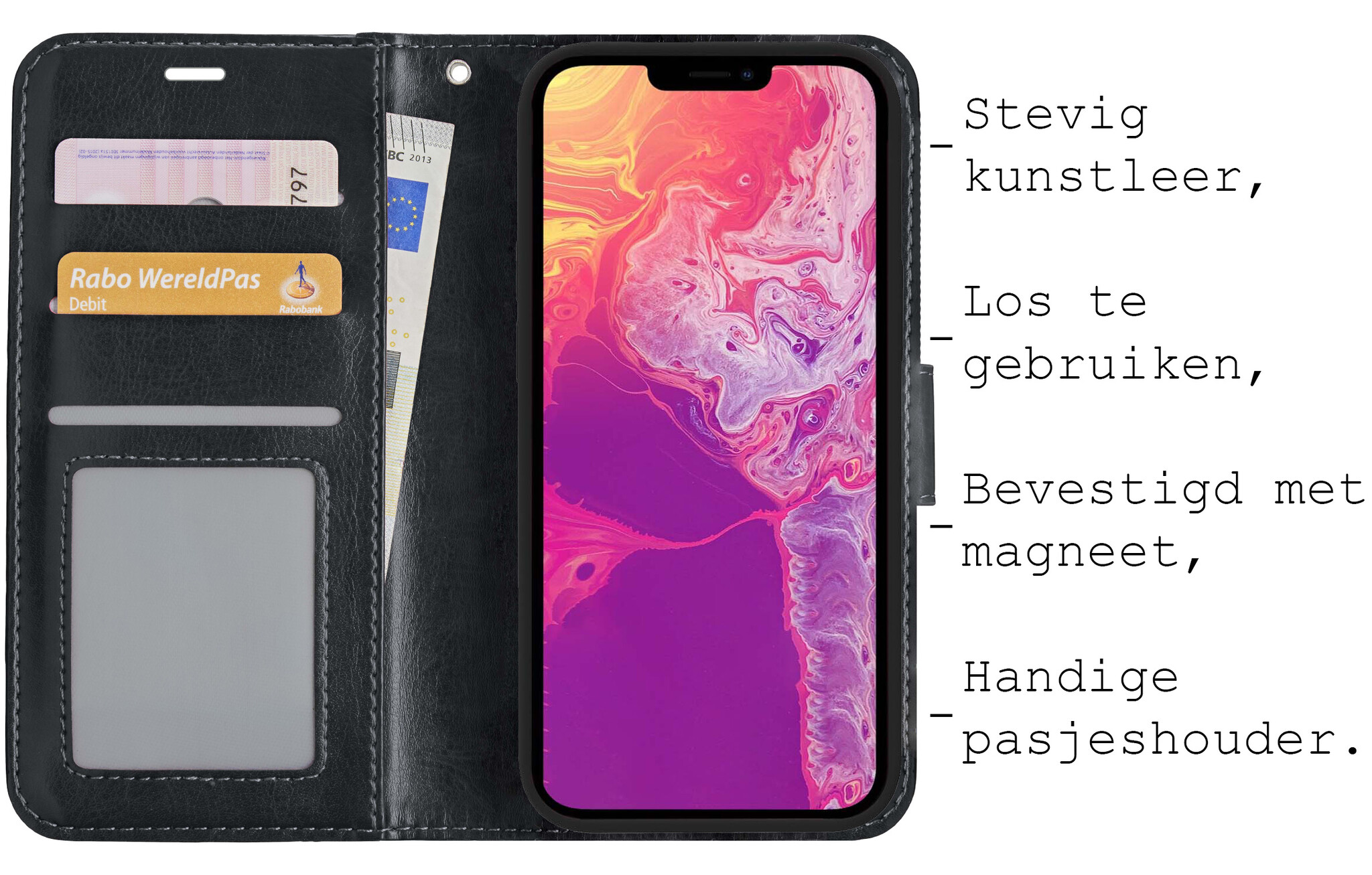 BASEY. Hoes Geschikt voor iPhone 13 Pro Max Hoesje Bookcase Hoes 2-in-1 Cover - Hoesje Geschikt voor iPhone 13 Pro Max Hoes 2-in-1 Hoesje Case - Zwart