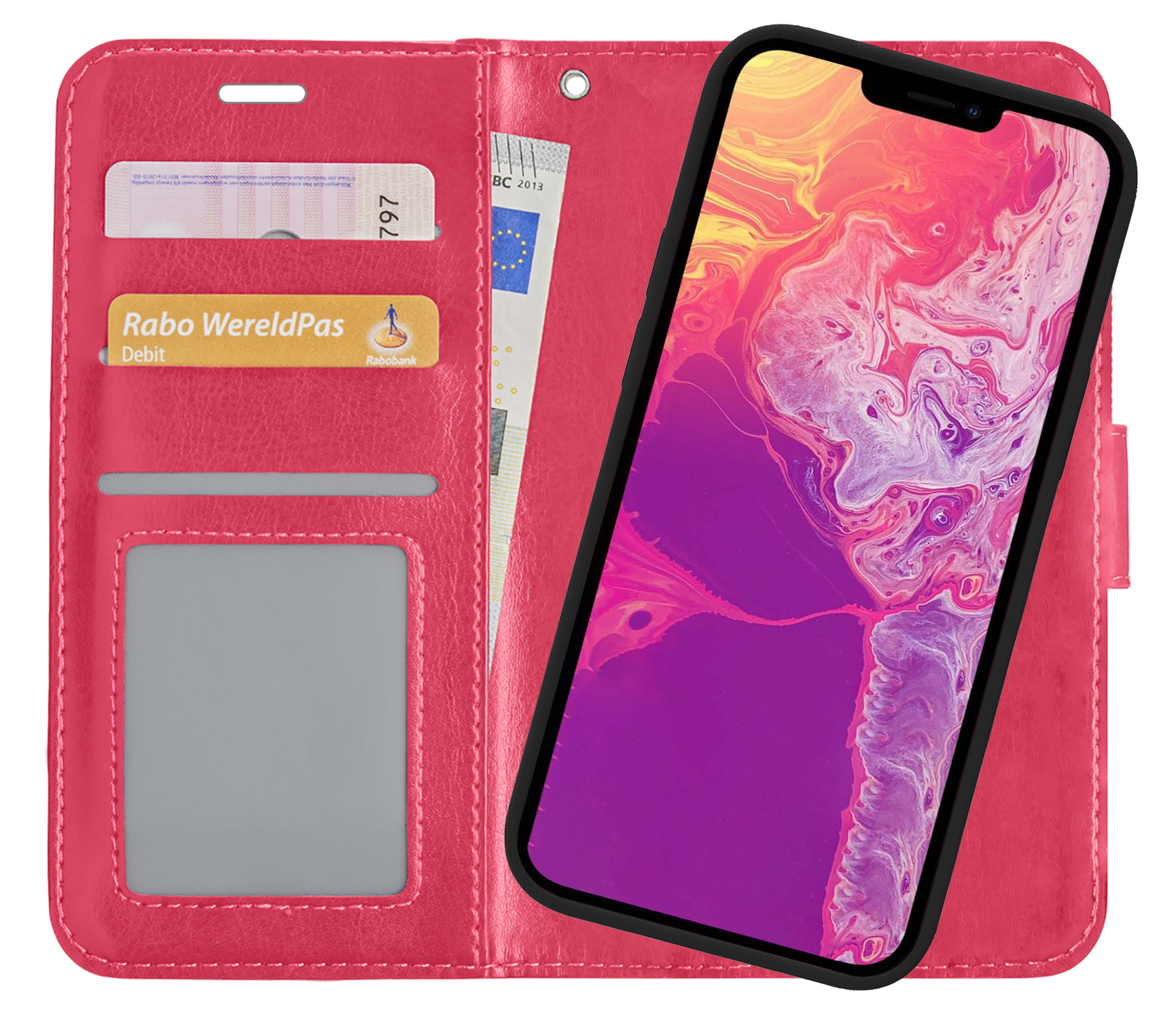 BASEY. Hoes Geschikt voor iPhone 13 Pro Max Hoesje Bookcase Hoes 2-in-1 Cover - Hoesje Geschikt voor iPhone 13 Pro Max Hoes 2-in-1 Hoesje Case - Donkerroze