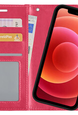 BASEY. Hoes Geschikt vooriPhone X Hoesje Bookcase Hoes 2-in-1 Cover - Hoesje Geschikt voor iPhone X Hoes 2-in-1 Hoesje Case - Donkerroze