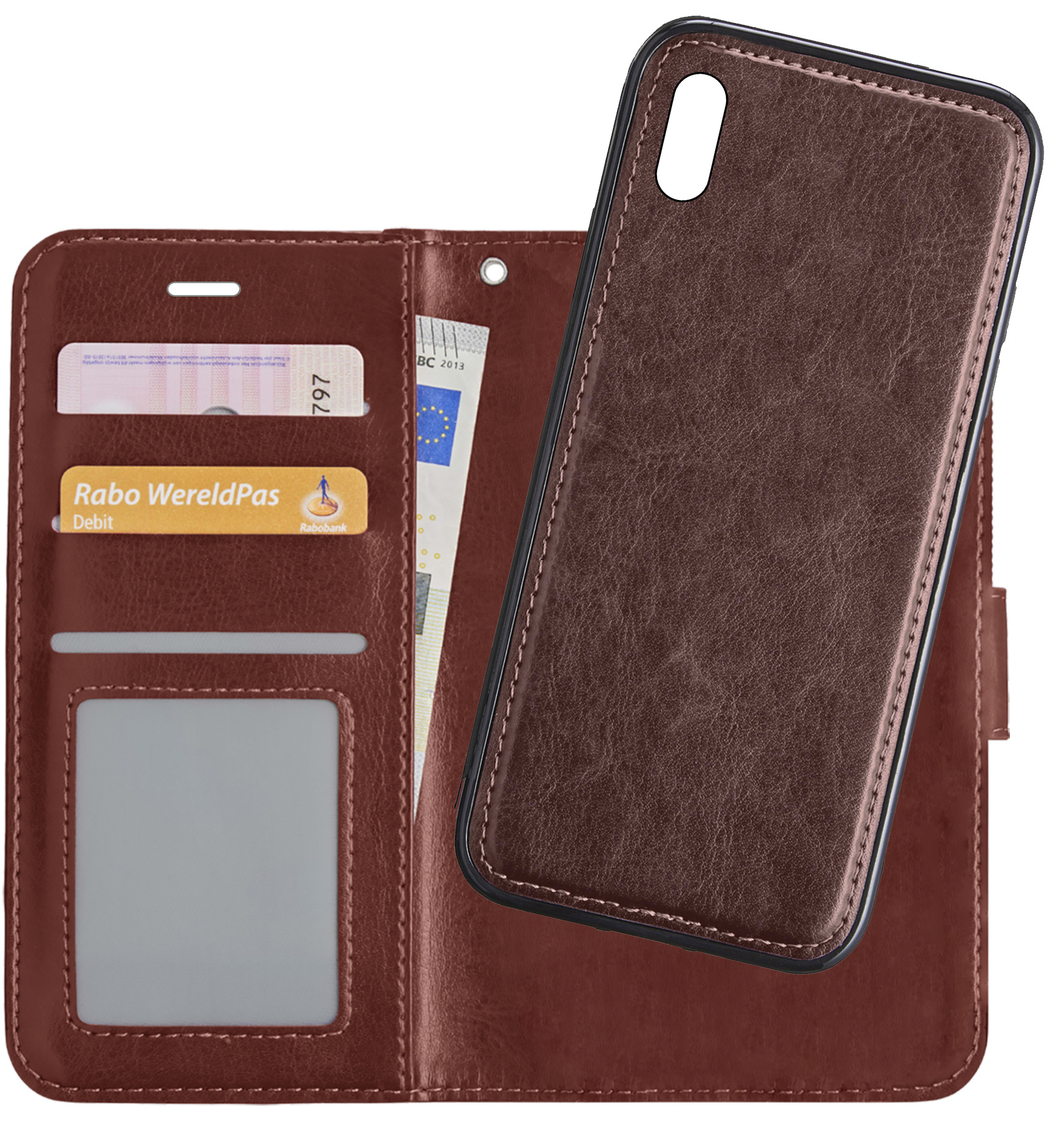 NoXx Hoes Geschikt voor iPhone X Hoesje Bookcase Hoes 2-in-1 Uitneembaar Cover Hard Case - Bruin