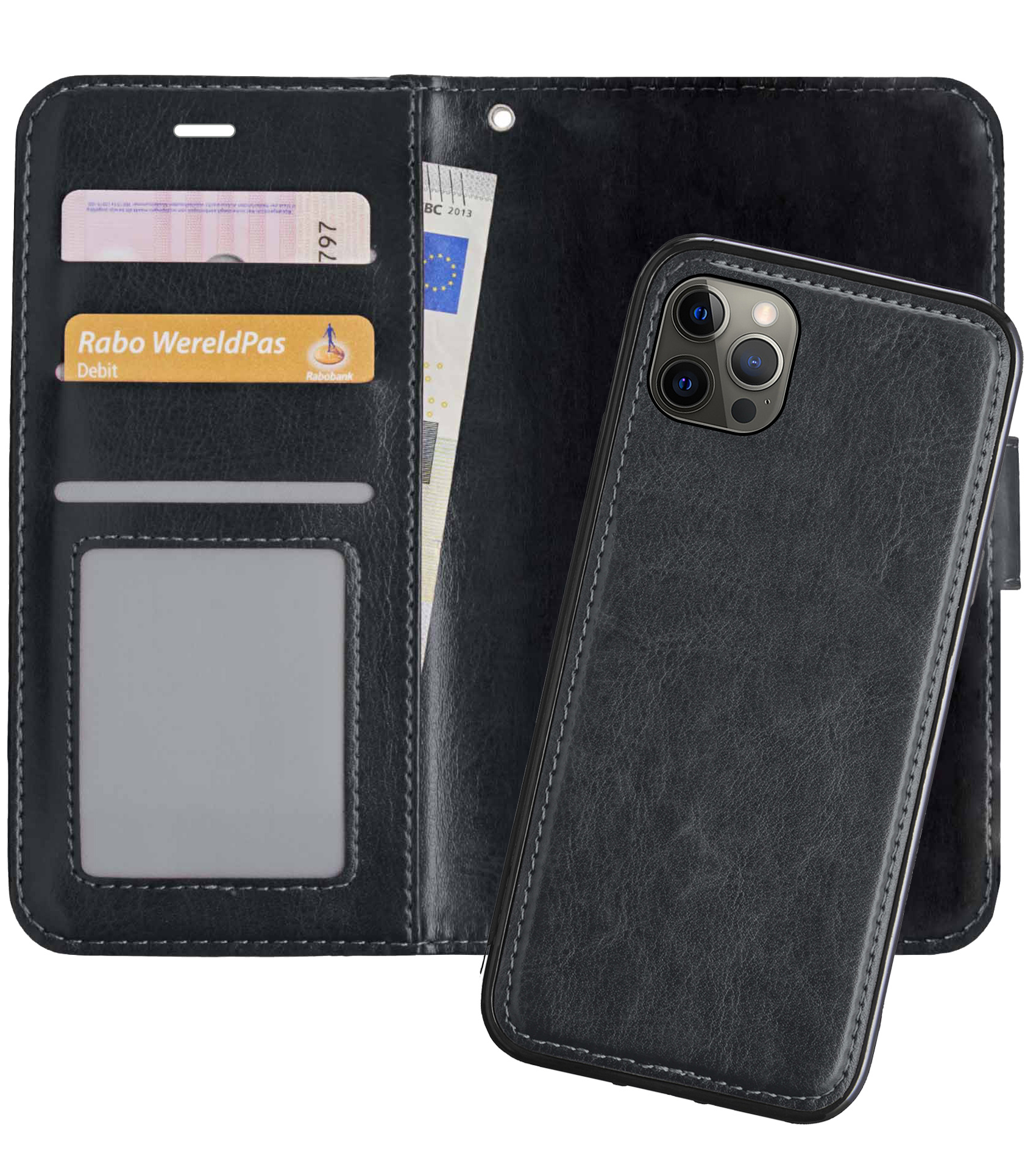 Nomfy Hoesje Geschikt voor iPhone 13 Pro Hoesje 2-in-1 Bookcase Hoes Case Uitneembaar - Hoes Geschikt voor iPhone 13 Pro Hoes Cover - Zwart