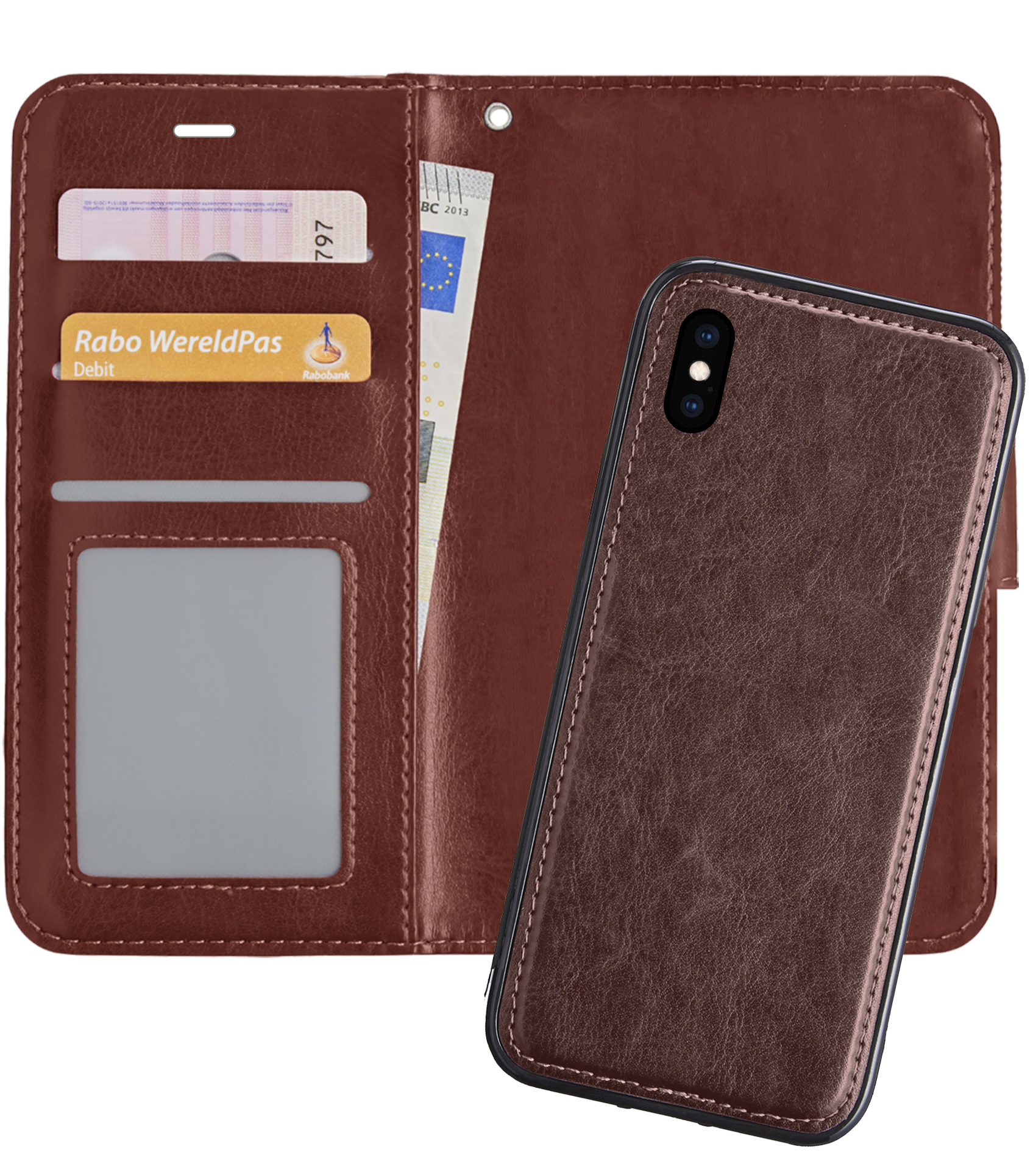 Nomfy Hoesje Geschikt voor iPhone X Hoesje 2-in-1 Bookcase Hoes Case Uitneembaar - Hoes Geschikt voor iPhone X Hoes Cover - Bruin