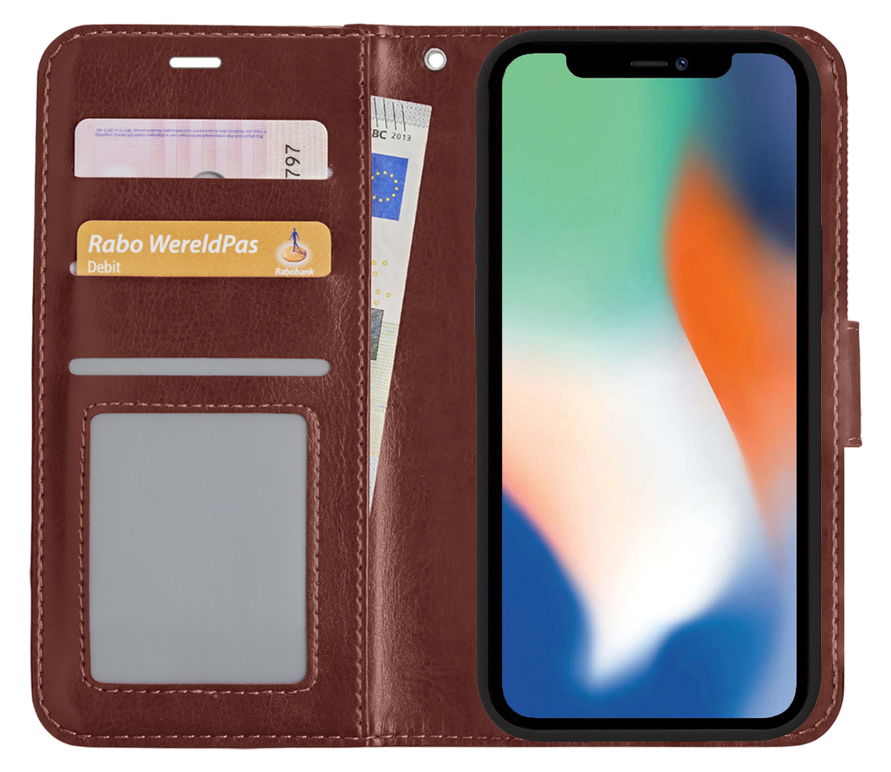 Nomfy Hoesje Geschikt voor iPhone X Hoesje 2-in-1 Bookcase Hoes Case Uitneembaar - Hoes Geschikt voor iPhone X Hoes Cover - Bruin